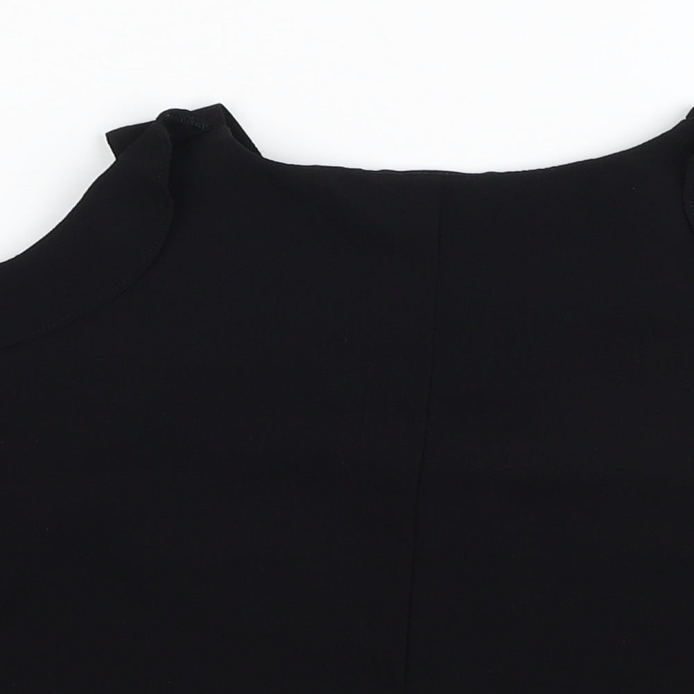 Topshop Womens Black Polyester Cropped Blouse Size 8 Round Neck