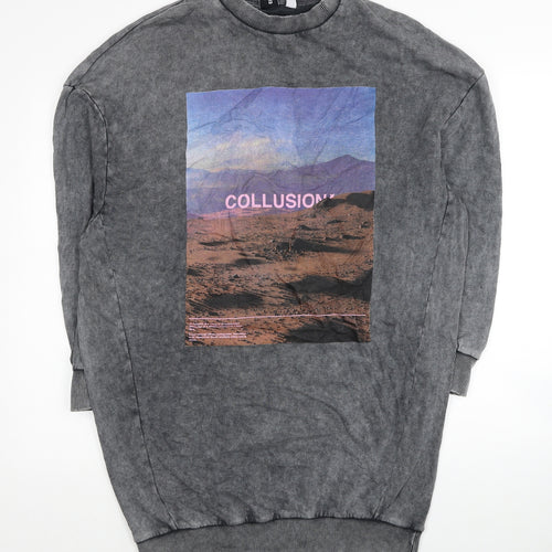 COLLUSION Womens Grey Cotton Pullover Sweatshirt Size 8 Pullover