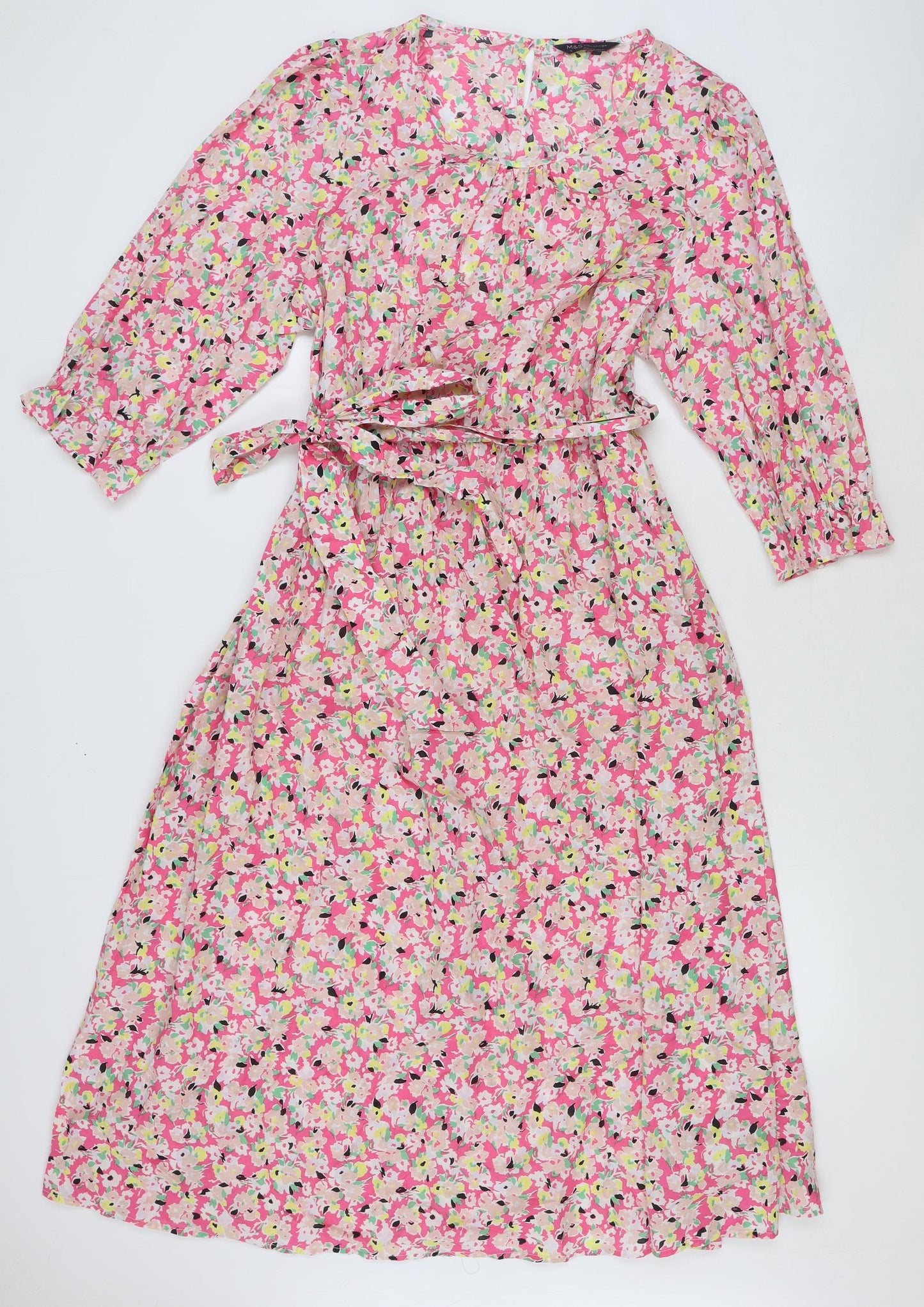 Marks and Spencer Womens Multicoloured Floral 100% Cotton A-Line Size 18 Boat Neck Button