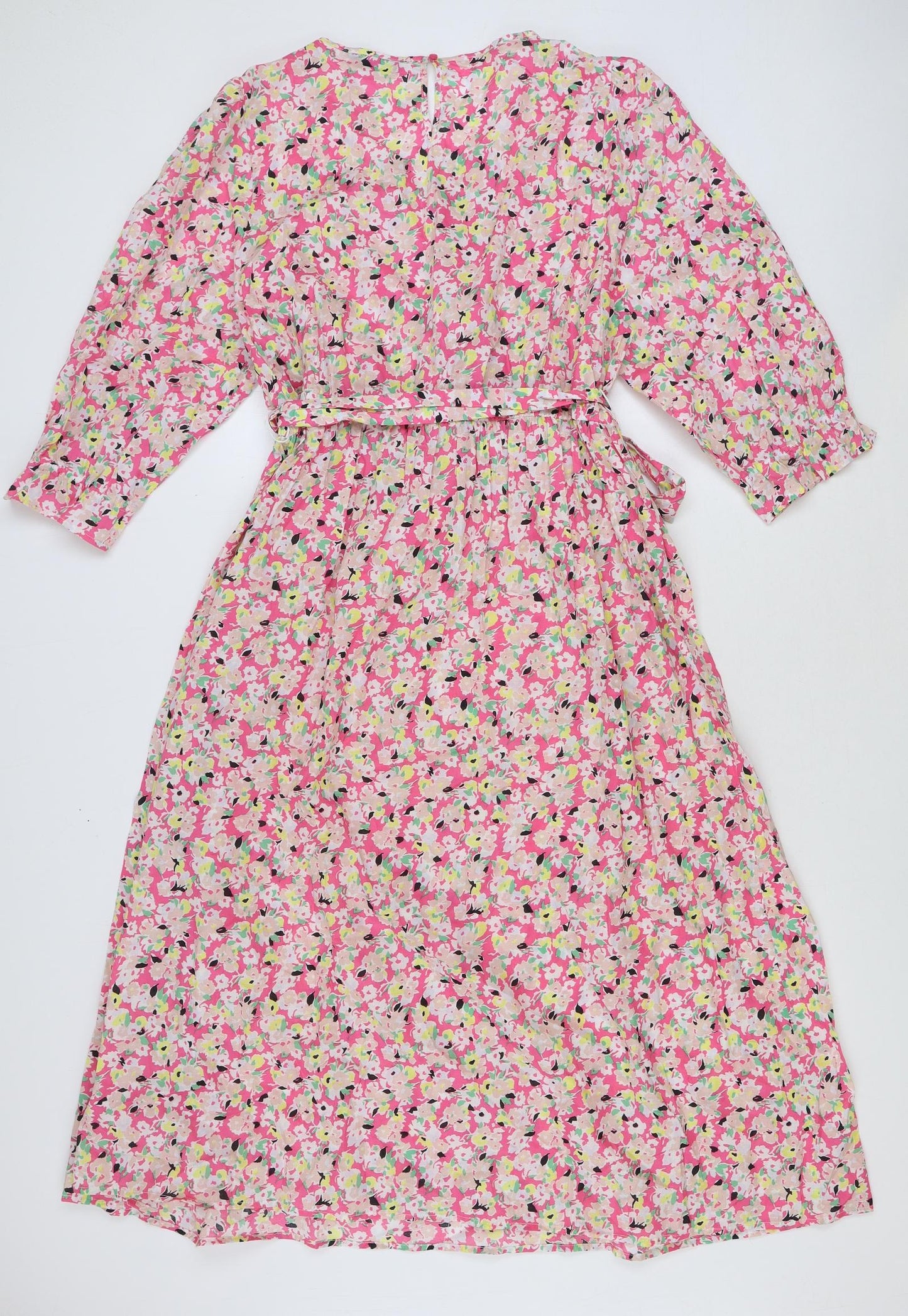 Marks and Spencer Womens Multicoloured Floral 100% Cotton A-Line Size 18 Boat Neck Button