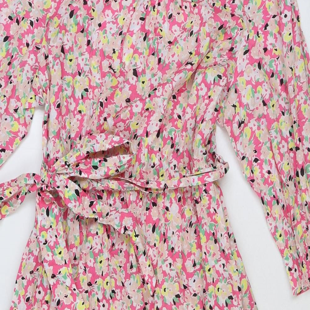 Marks and Spencer Womens Multicoloured Floral 100% Cotton A-Line Size 18 Boat Neck Button