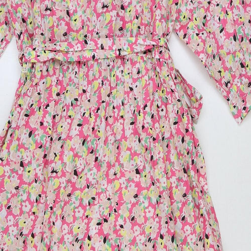 Marks and Spencer Womens Multicoloured Floral 100% Cotton A-Line Size 18 Boat Neck Button