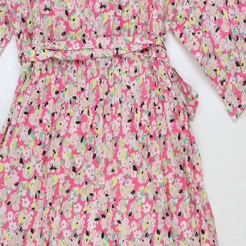 Marks and Spencer Womens Multicoloured Floral 100% Cotton A-Line Size 18 Boat Neck Button