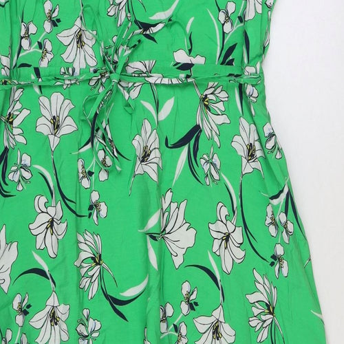Marks and Spencer Womens Green Floral Viscose A-Line Size 18 Round Neck Tie
