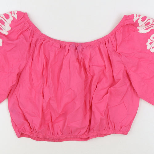 Marks and Spencer Womens Pink 100% Cotton Cropped Blouse Size 16 Scoop Neck