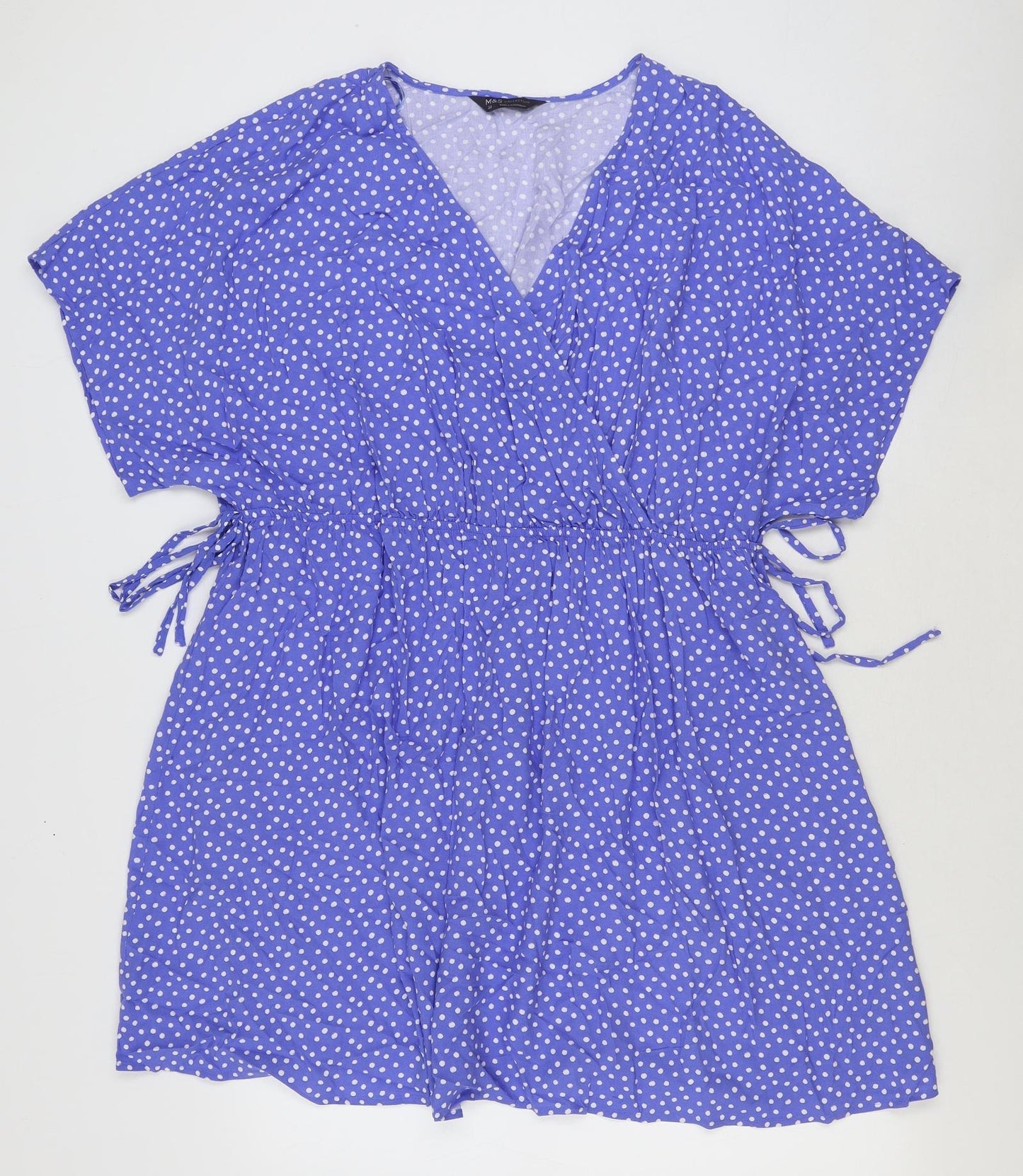 Marks and Spencer Womens Blue Polka Dot Viscose A-Line Size 22 V-Neck Pullover