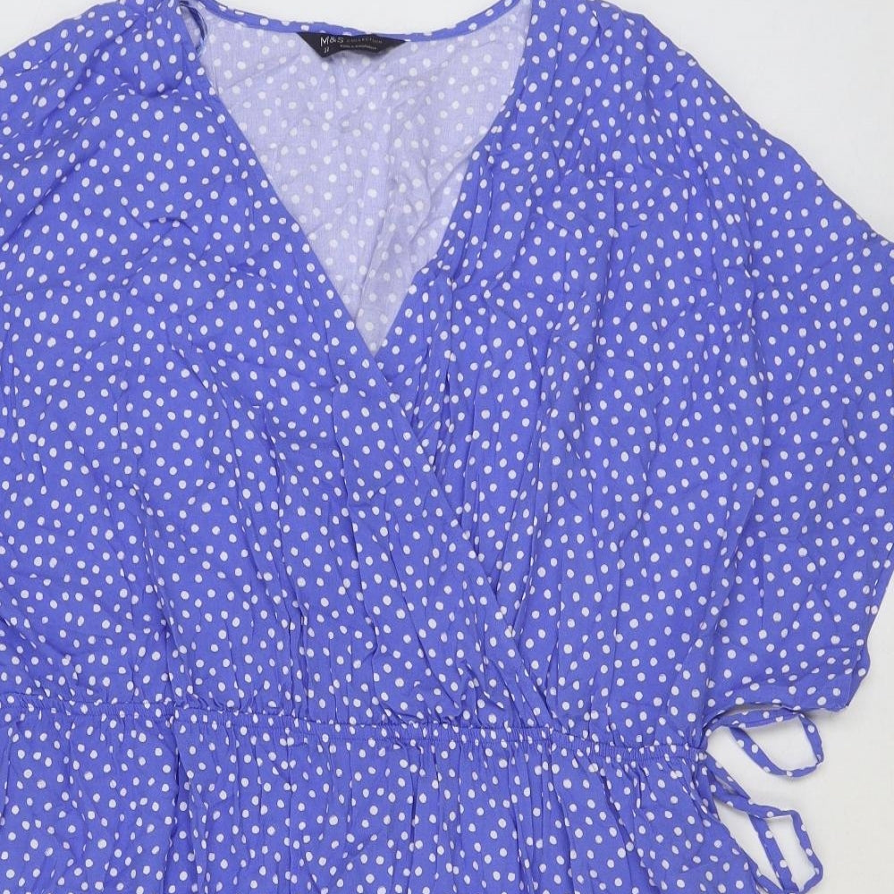 Marks and Spencer Womens Blue Polka Dot Viscose A-Line Size 22 V-Neck Pullover