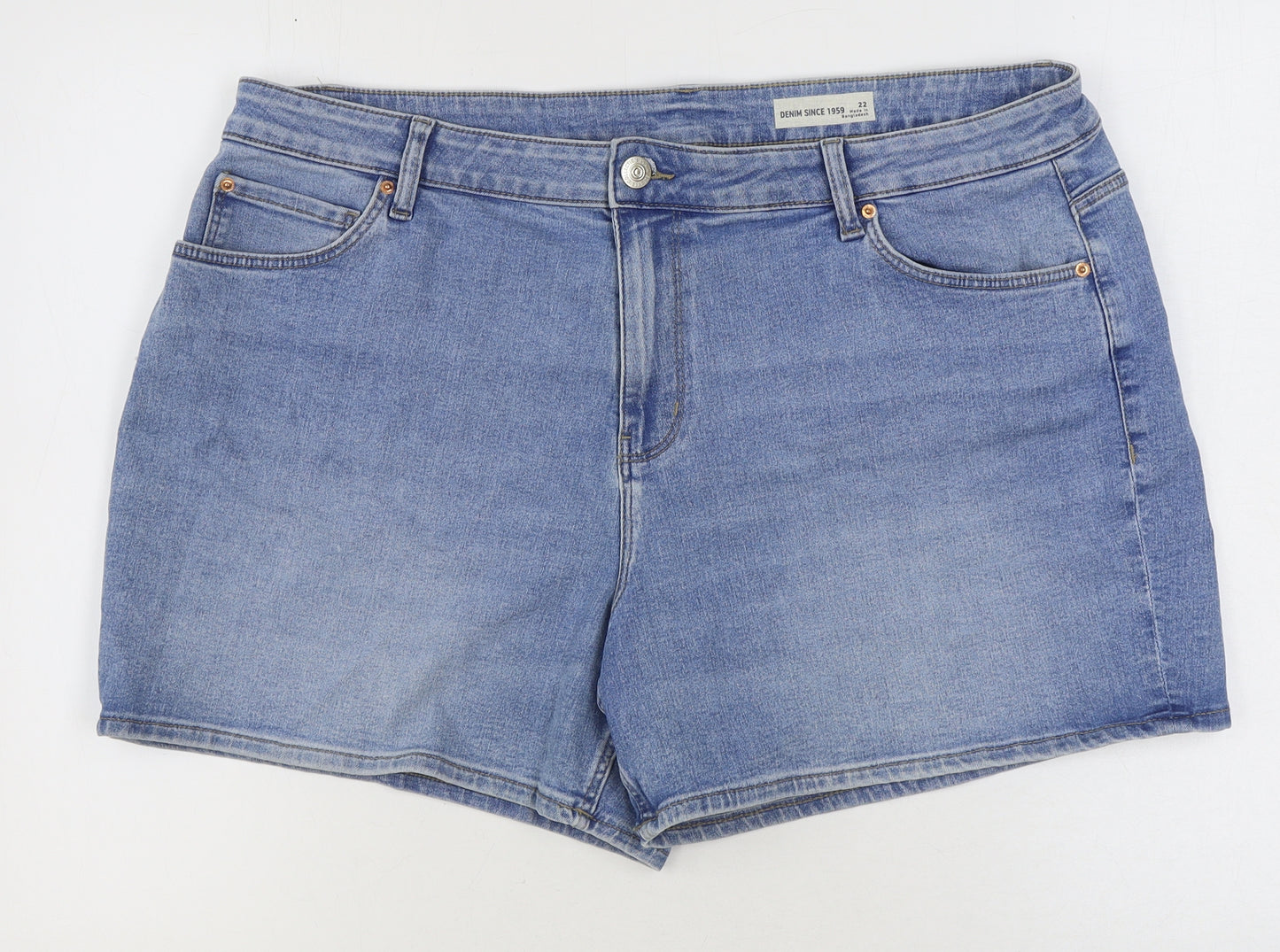 Marks and Spencer Womens Blue Cotton Hot Pants Shorts Size 22 Regular Zip