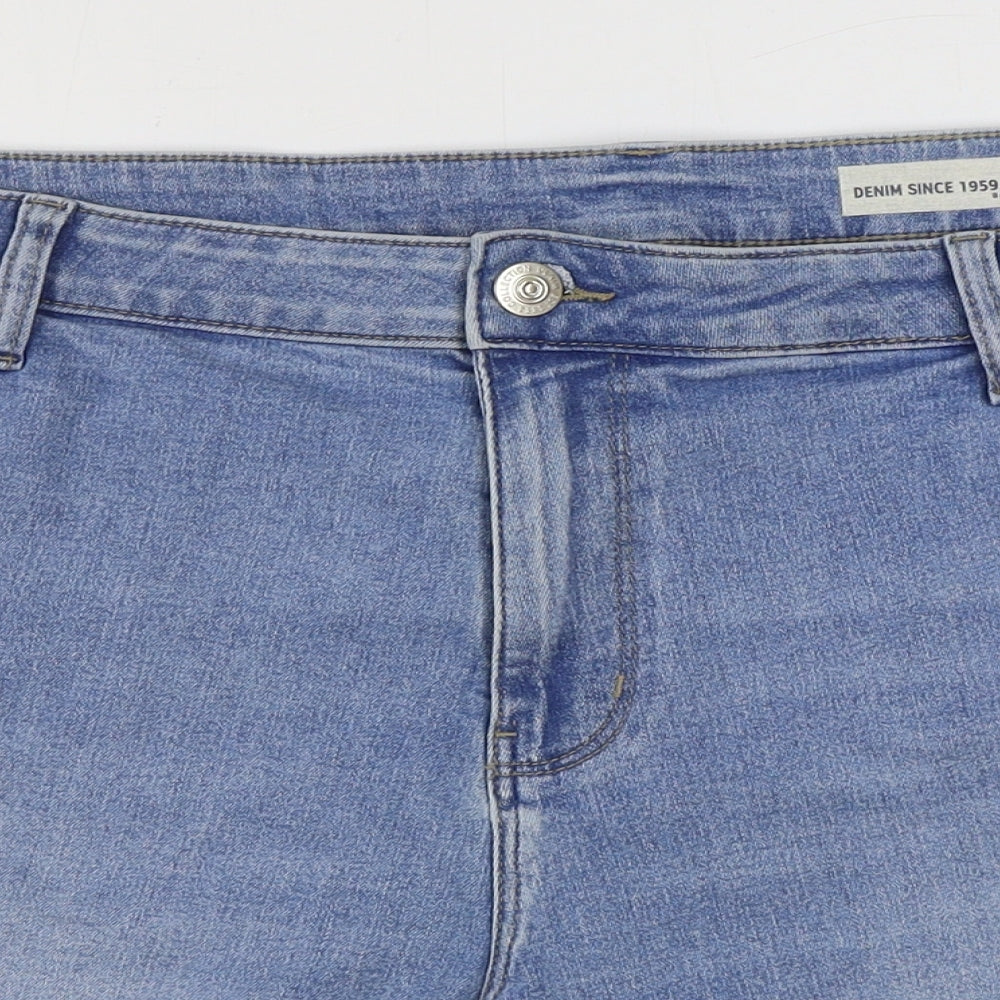 Marks and Spencer Womens Blue Cotton Hot Pants Shorts Size 22 Regular Zip