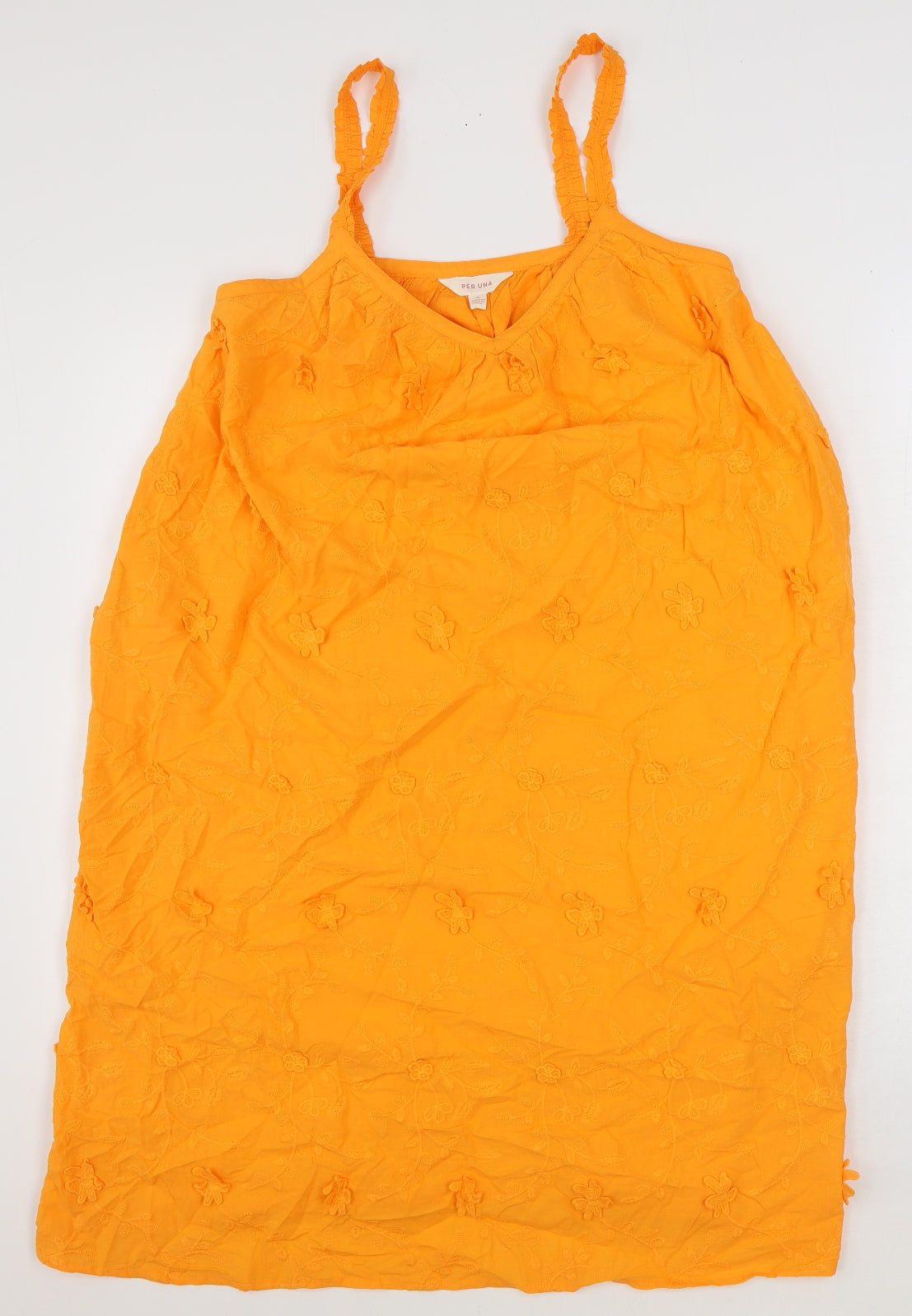Marks and Spencer Womens Orange 100% Cotton Tank Dress Size 8 V-Neck Pullover - 3D Flowers