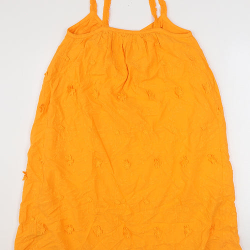 Marks and Spencer Womens Orange 100% Cotton Tank Dress Size 8 V-Neck Pullover - 3D Flowers