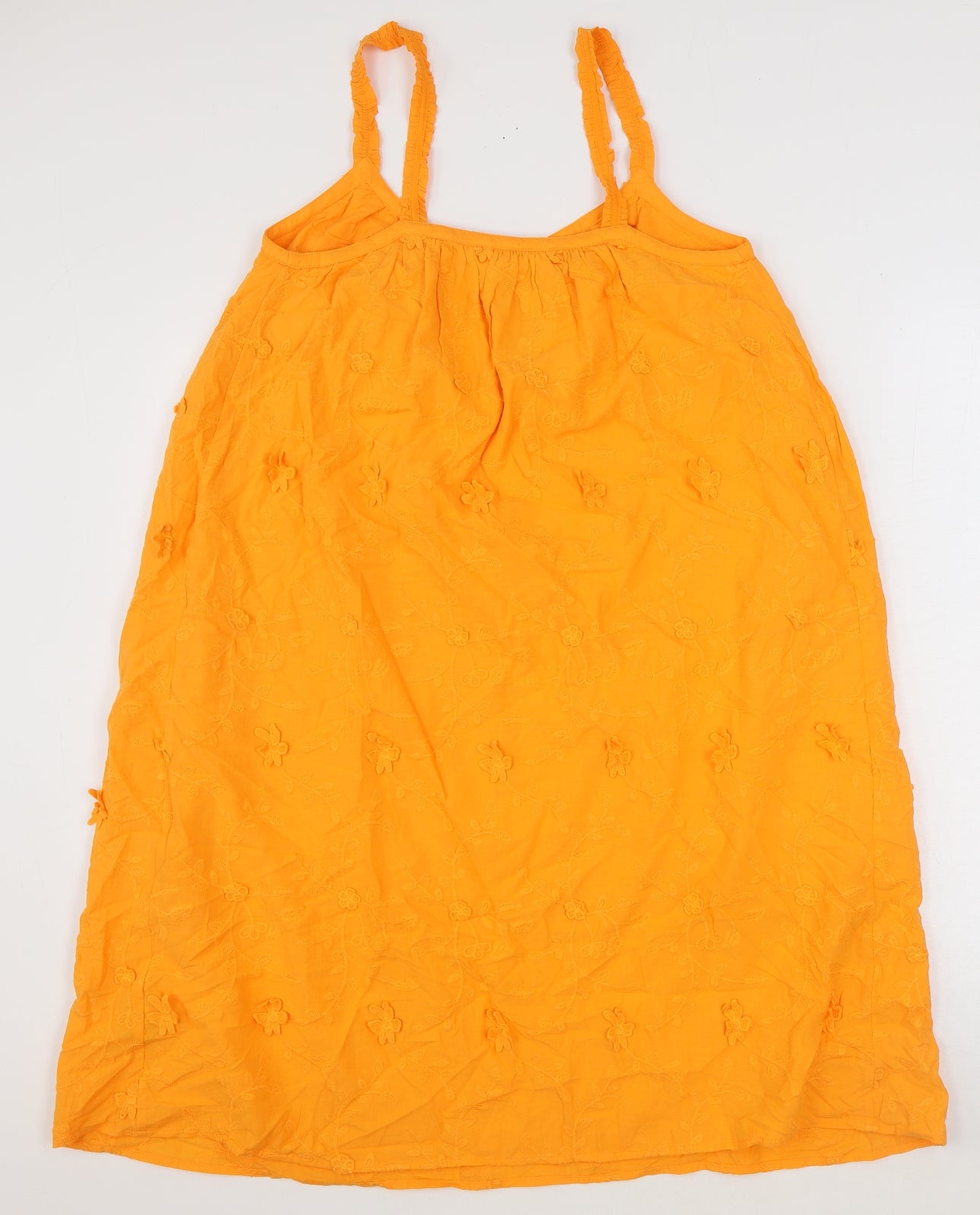 Marks and Spencer Womens Orange 100% Cotton Tank Dress Size 8 V-Neck Pullover - 3D Flowers