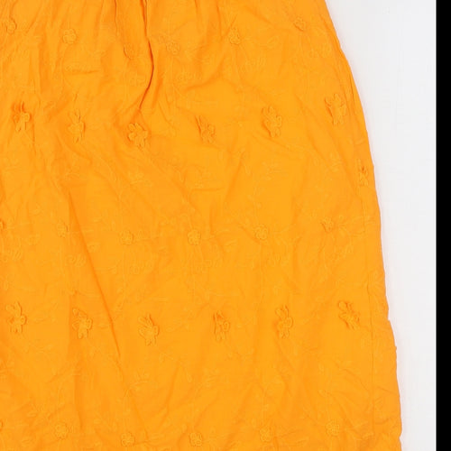 Marks and Spencer Womens Orange 100% Cotton Tank Dress Size 8 V-Neck Pullover - 3D Flowers