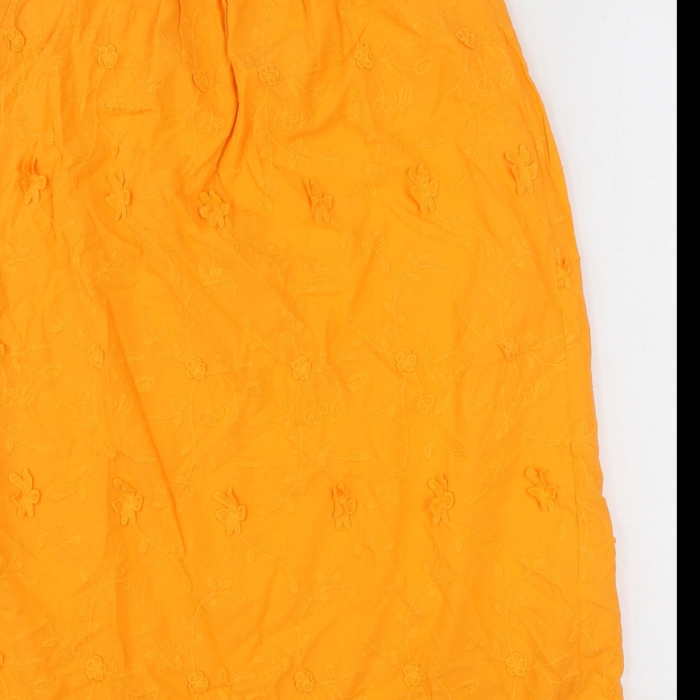 Marks and Spencer Womens Orange 100% Cotton Tank Dress Size 8 V-Neck Pullover - 3D Flowers