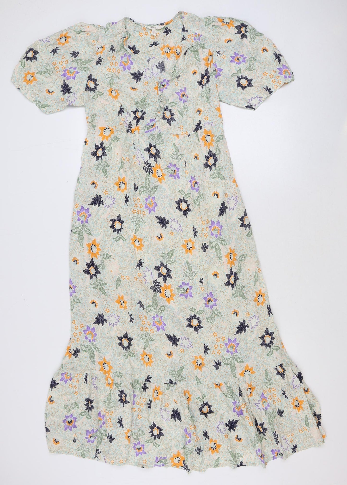 Marks and Spencer Womens Multicoloured Floral Viscose A-Line Size 8 V-Neck Zip