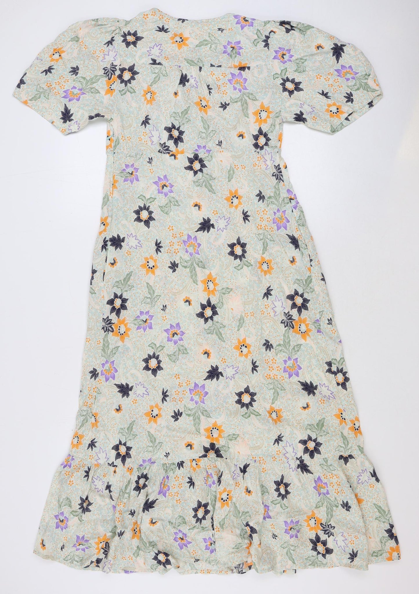 Marks and Spencer Womens Multicoloured Floral Viscose A-Line Size 8 V-Neck Zip