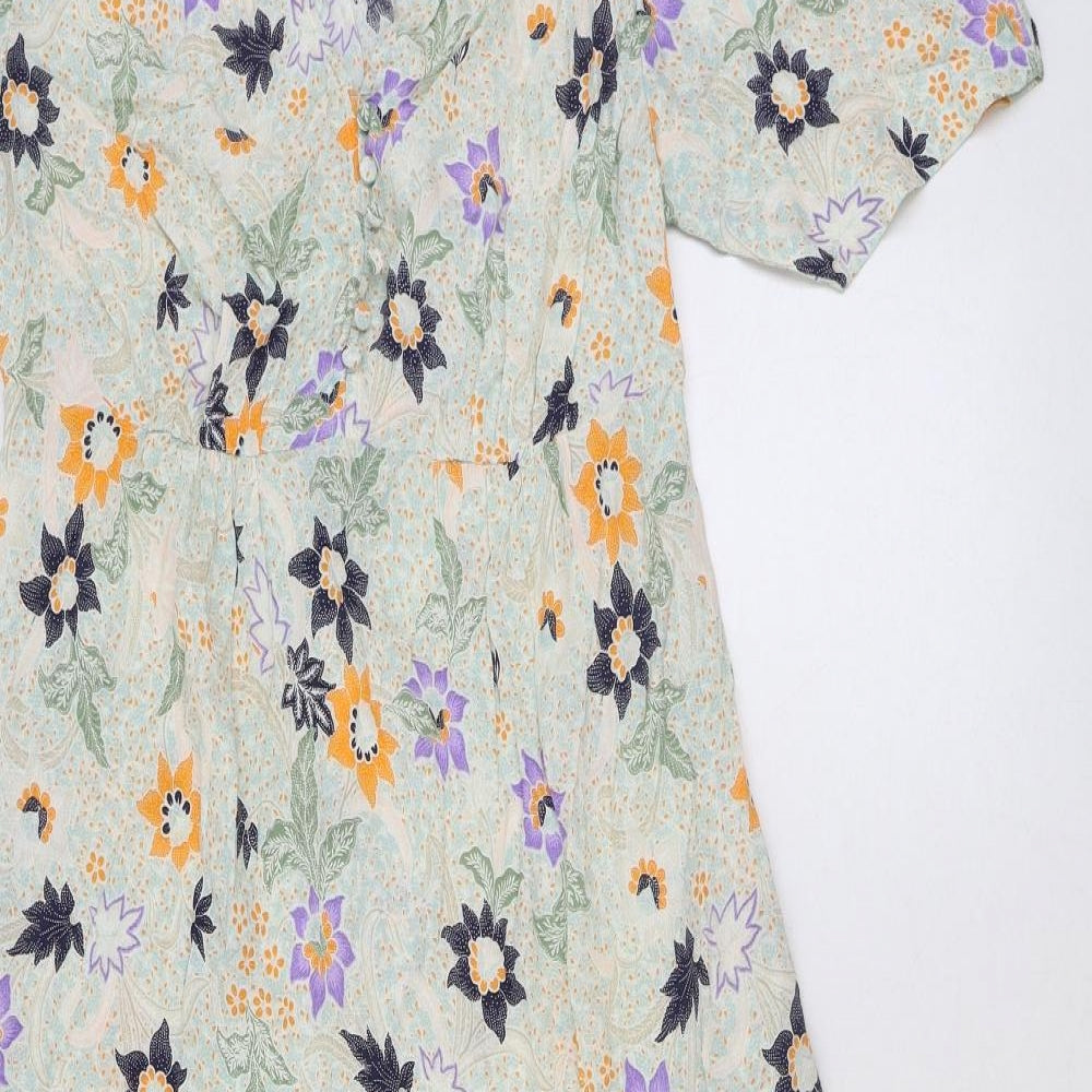 Marks and Spencer Womens Multicoloured Floral Viscose A-Line Size 8 V-Neck Zip