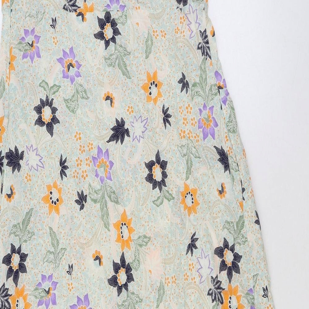 Marks and Spencer Womens Multicoloured Floral Viscose A-Line Size 8 V-Neck Zip