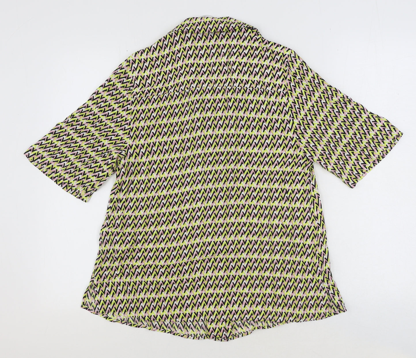 Marks and Spencer Womens Multicoloured Geometric Viscose Basic Button-Up Size 10 V-Neck