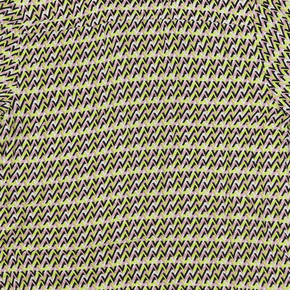 Marks and Spencer Womens Multicoloured Geometric Viscose Basic Button-Up Size 10 V-Neck