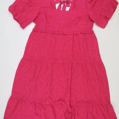 Marks and Spencer Womens Pink Viscose A-Line Size 22 Scoop Neck Tie - Tiered