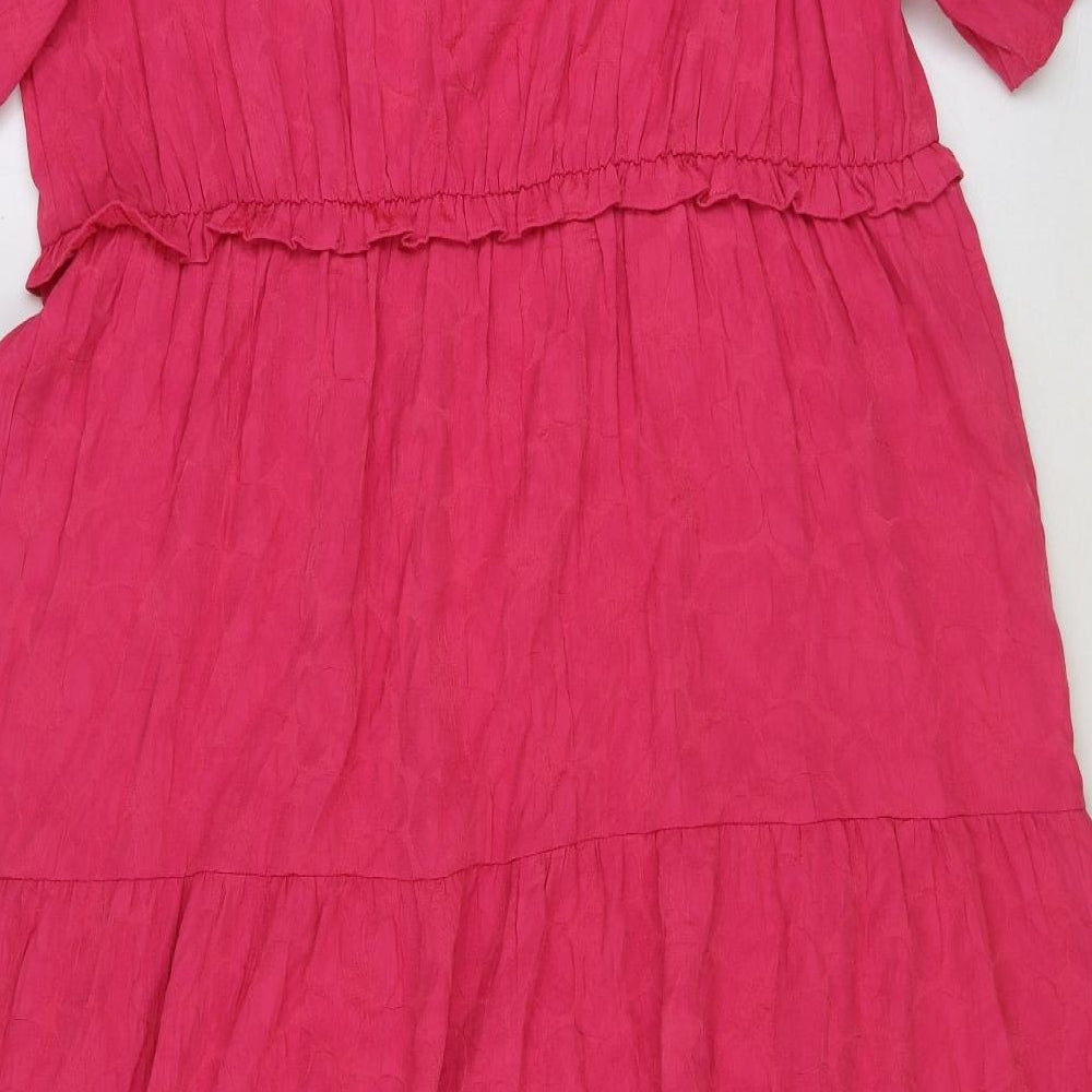 Marks and Spencer Womens Pink Viscose A-Line Size 22 Scoop Neck Tie - Tiered