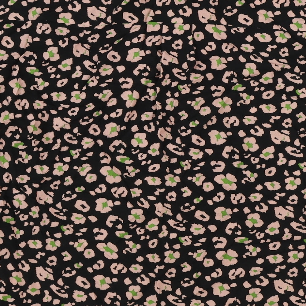 Marks and Spencer Womens Black Animal Print Viscose Basic Button-Up Size 10 Collared