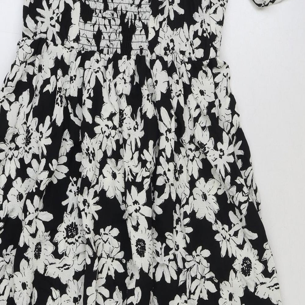 Marks and Spencer Womens Black Floral Polyester A-Line Size 8 Square Neck Pullover