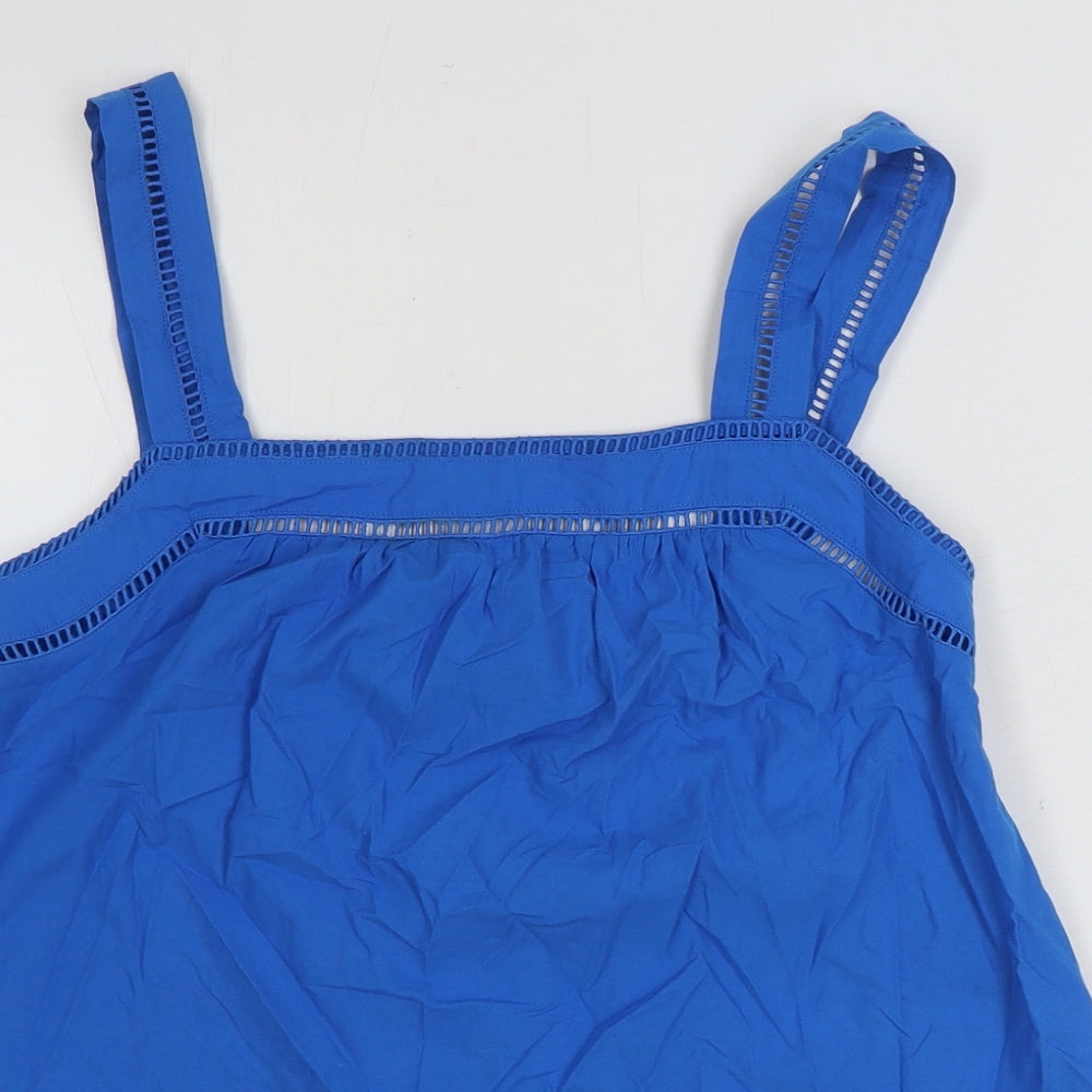 Marks and Spencer Womens Blue 100% Cotton Basic Tank Size 6 Square Neck