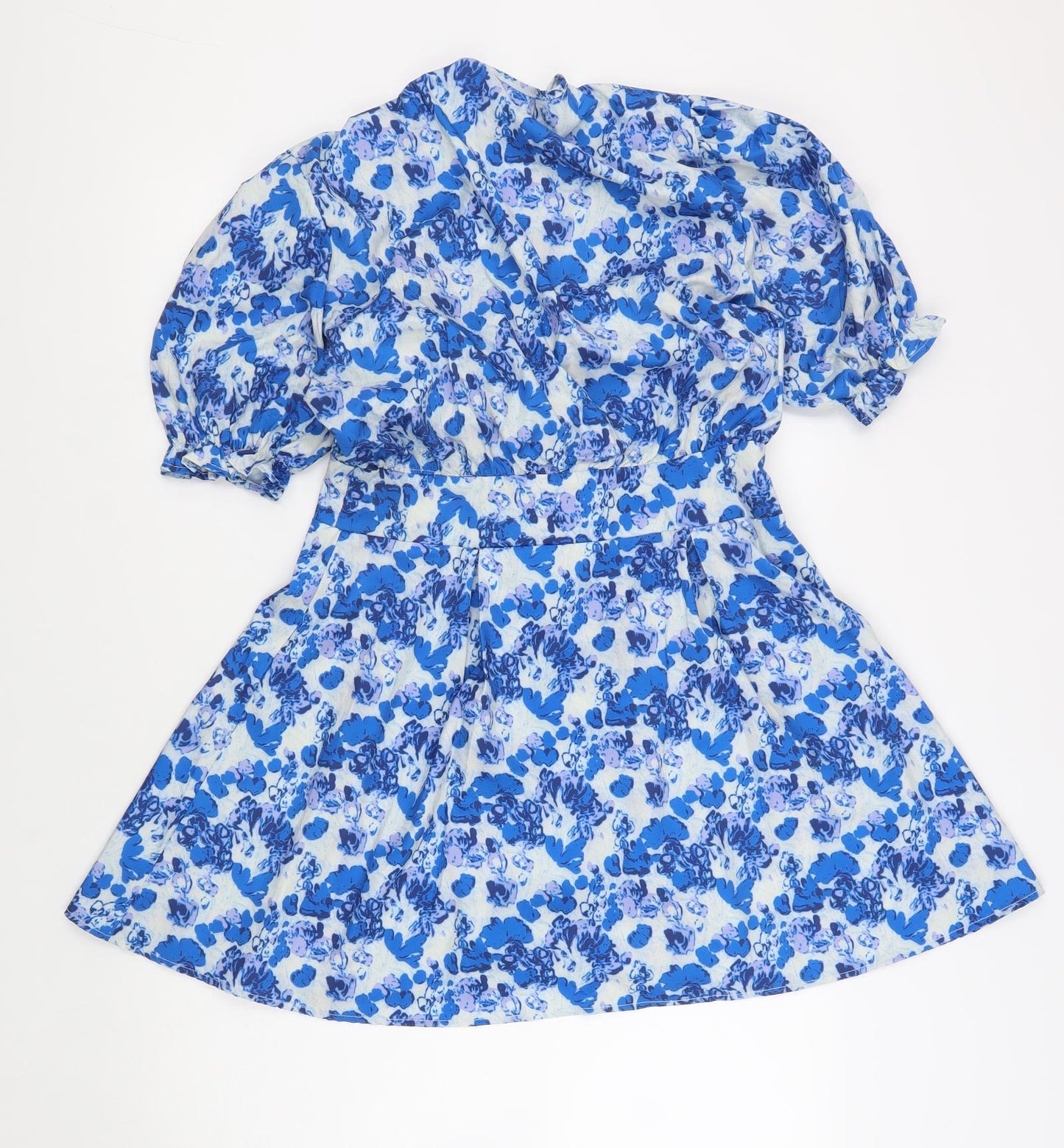 SheIn Womens Blue Geometric Polyester Fit & Flare Size L V-Neck Zip