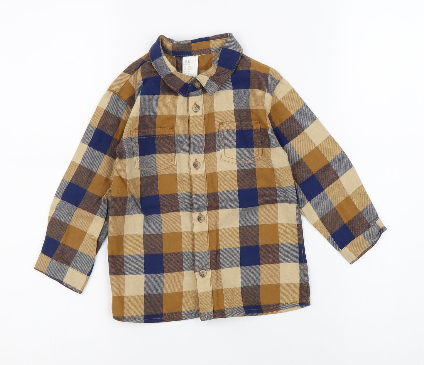 H&M Boys Multicoloured Geometric 100% Cotton Basic Button-Up Size 12-18 Months Round Neck Button