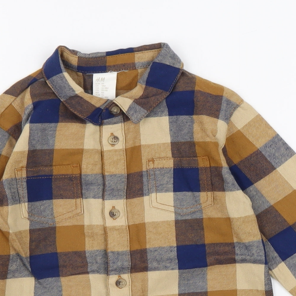 H&M Boys Multicoloured Geometric 100% Cotton Basic Button-Up Size 12-18 Months Round Neck Button