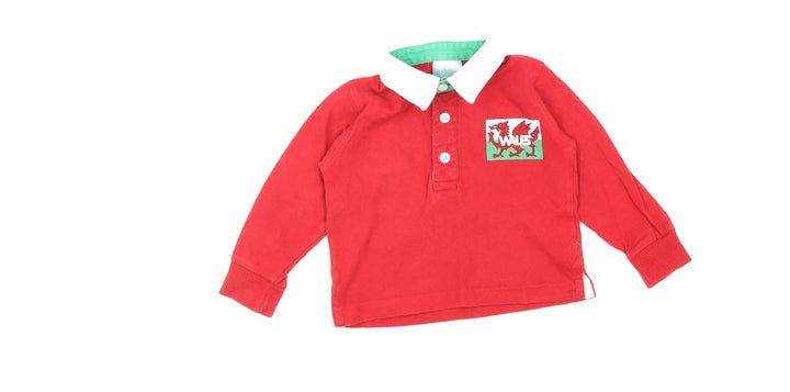 Baby Boys Red 100% Cotton Basic Button-Up Size 12 Months Round Neck Button - Welsh Flag