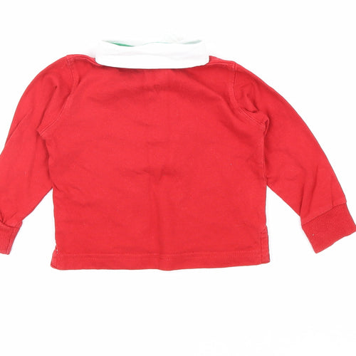 Baby Boys Red 100% Cotton Basic Button-Up Size 12 Months Round Neck Button - Welsh Flag