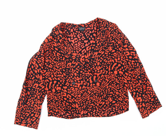 Front view of Topshop women’s red animal print 100% viscose jacket suit jacket, size UK 10