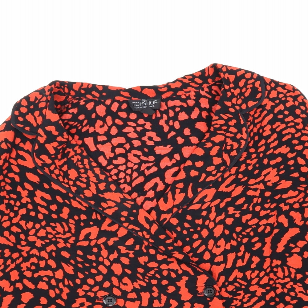 Topshop Womens Red Animal Print 100% Viscose Jacket Suit Jacket Size 10