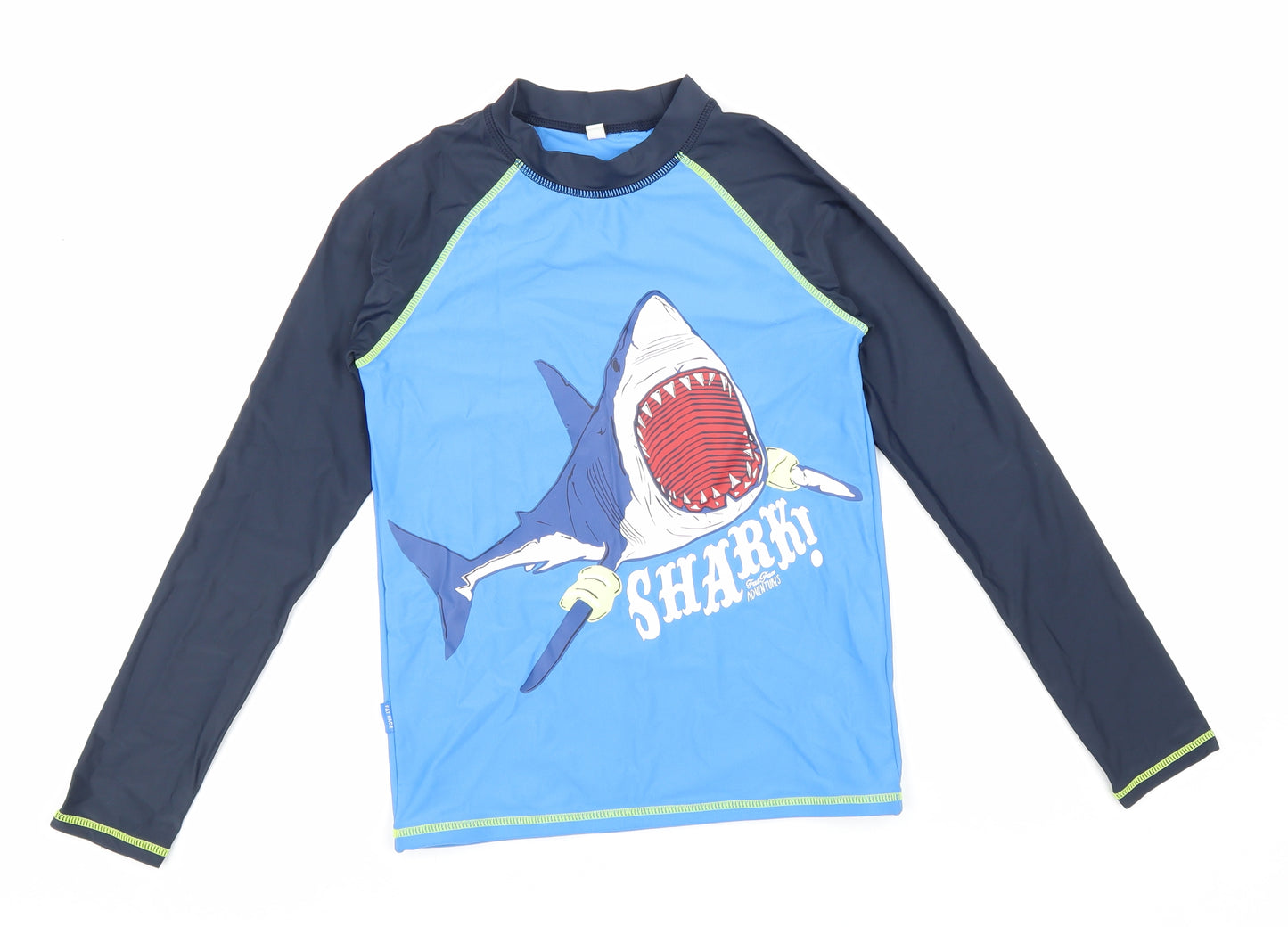 Fat Face Boys Multicoloured Nylon Basic T-Shirt Size 10-11 Years Mock Neck Pullover - Shark swim top