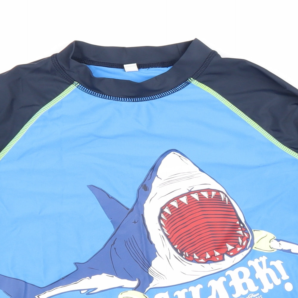 Fat Face Boys Multicoloured Nylon Basic T-Shirt Size 10-11 Years Mock Neck Pullover - Shark swim top