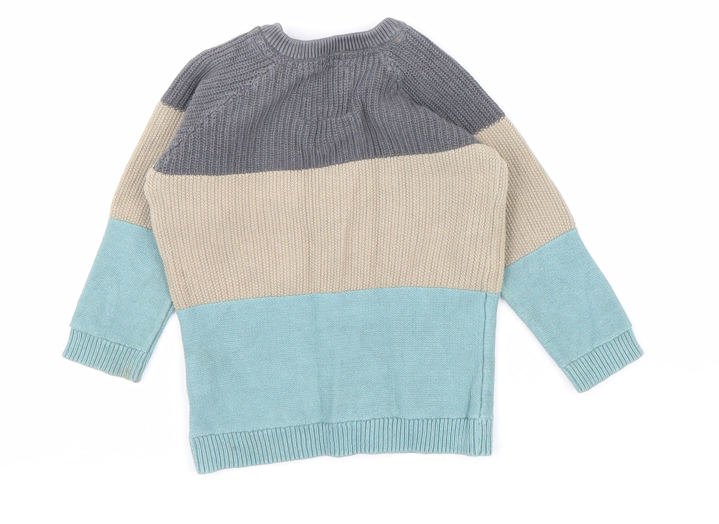 F&F Boys Multicoloured Striped 100% Cotton Pullover Jumper Size 9-12 Months Button