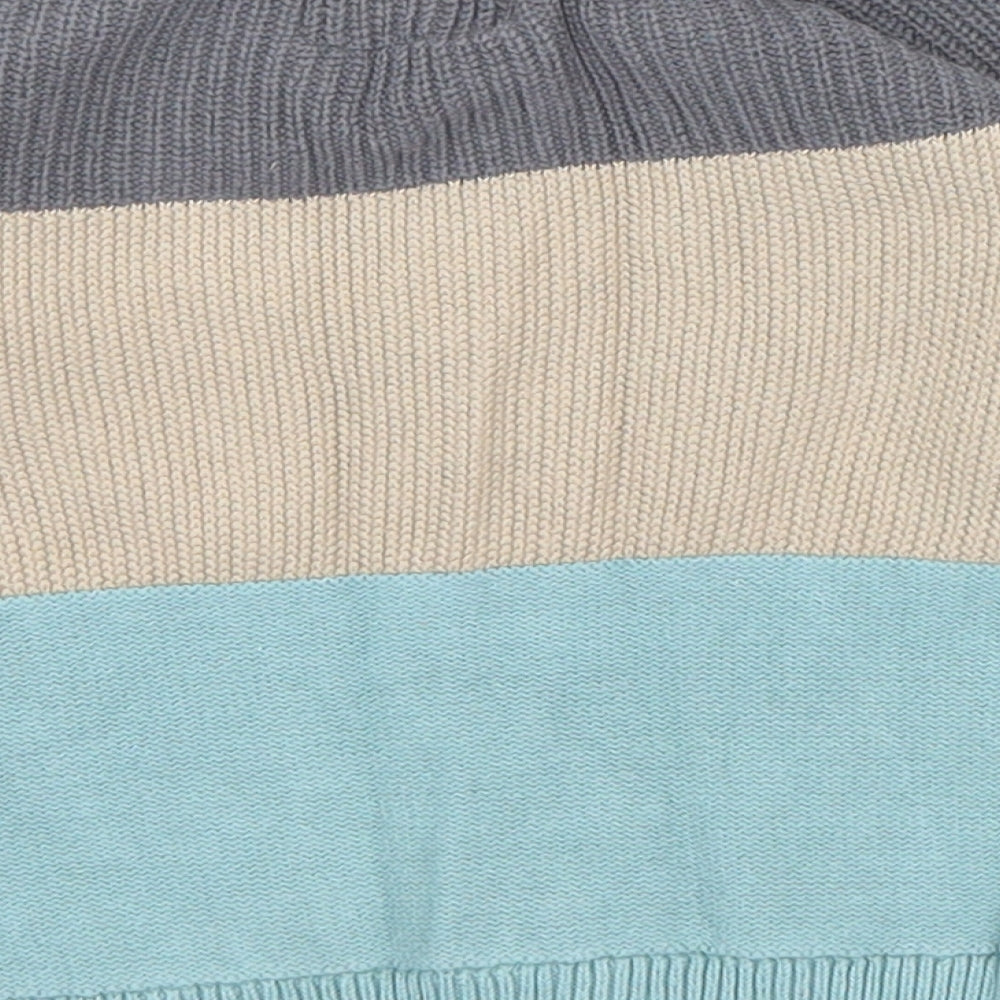 F&F Boys Multicoloured Striped 100% Cotton Pullover Jumper Size 9-12 Months Button