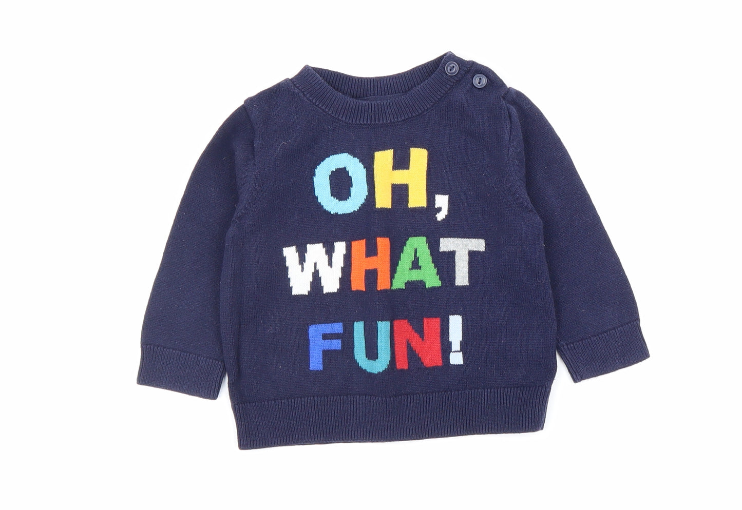 Gap Boys Blue 100% Cotton Pullover Jumper Size 6-9 Months Button - Christmas Jumper