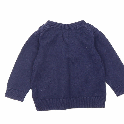 Gap Boys Blue 100% Cotton Pullover Jumper Size 6-9 Months Button - Christmas Jumper