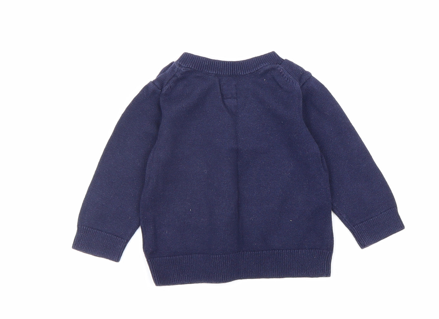 Gap Boys Blue 100% Cotton Pullover Jumper Size 6-9 Months Button - Christmas Jumper