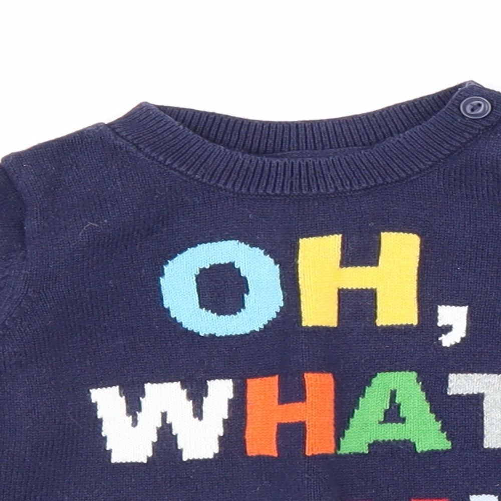 Gap Boys Blue 100% Cotton Pullover Jumper Size 6-9 Months Button - Christmas Jumper