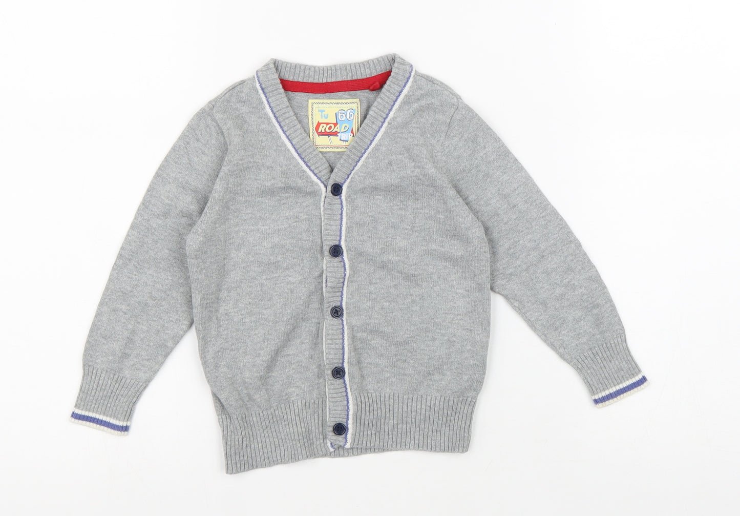 TU Boys Grey 100% Cotton Cardigan Jumper Size 9-12 Months Button