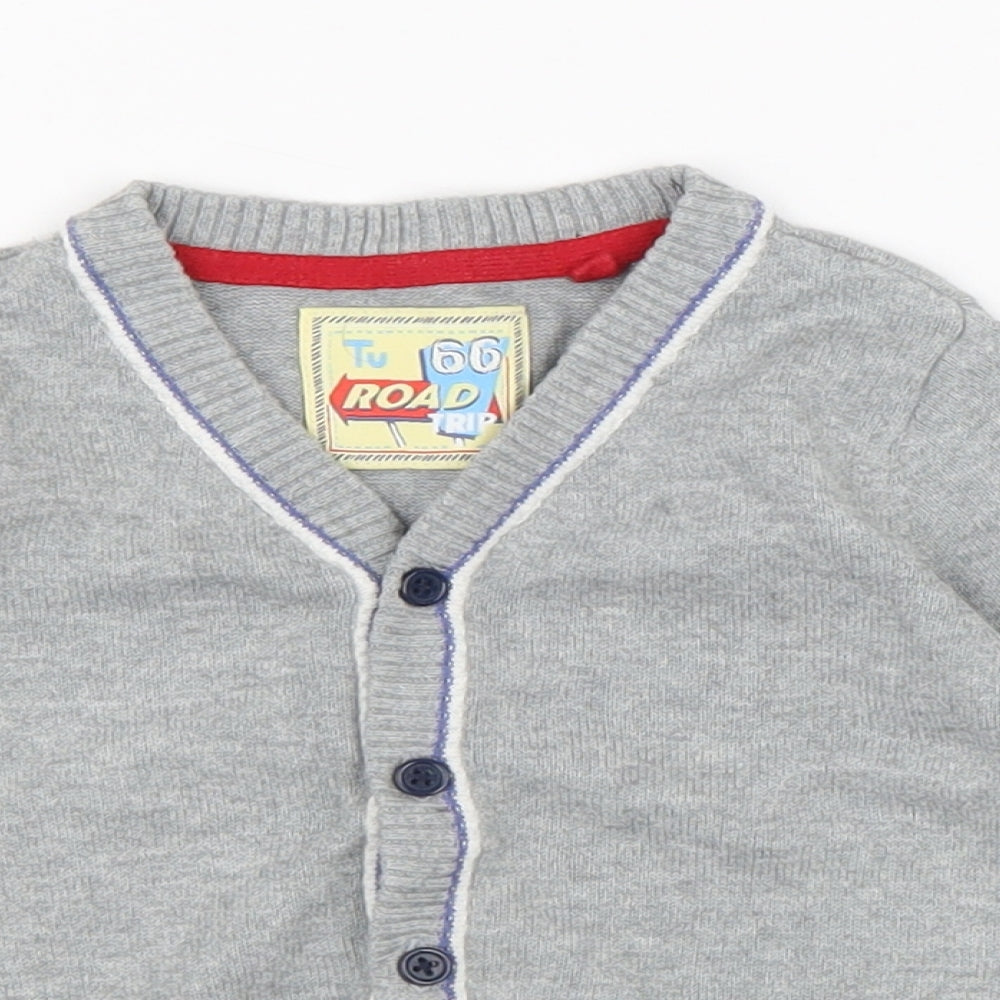 TU Boys Grey 100% Cotton Cardigan Jumper Size 9-12 Months Button