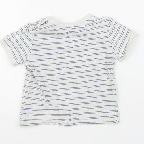 Preworn Boys White Striped 100% Cotton Basic T-Shirt Size 6-9 Months Round Neck Button