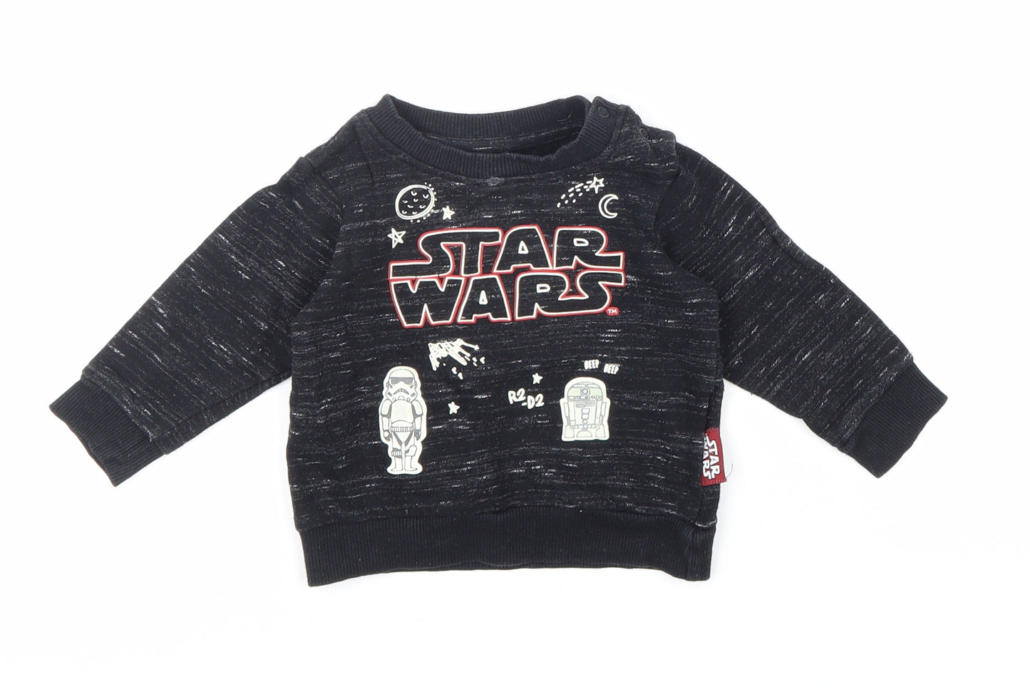 Primark Boys Black Cotton Pullover Jumper Size 3-6 Months Button - Star Wars