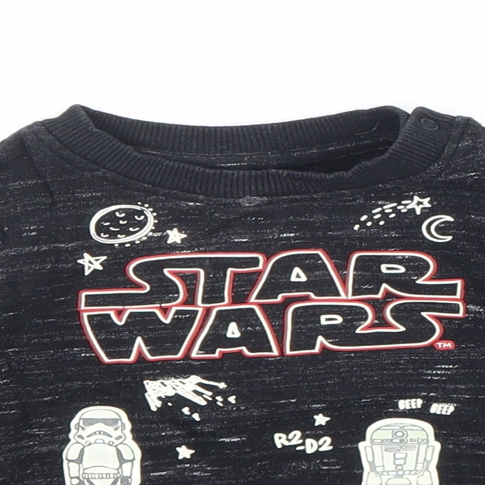 Primark Boys Black Cotton Pullover Jumper Size 3-6 Months Button - Star Wars