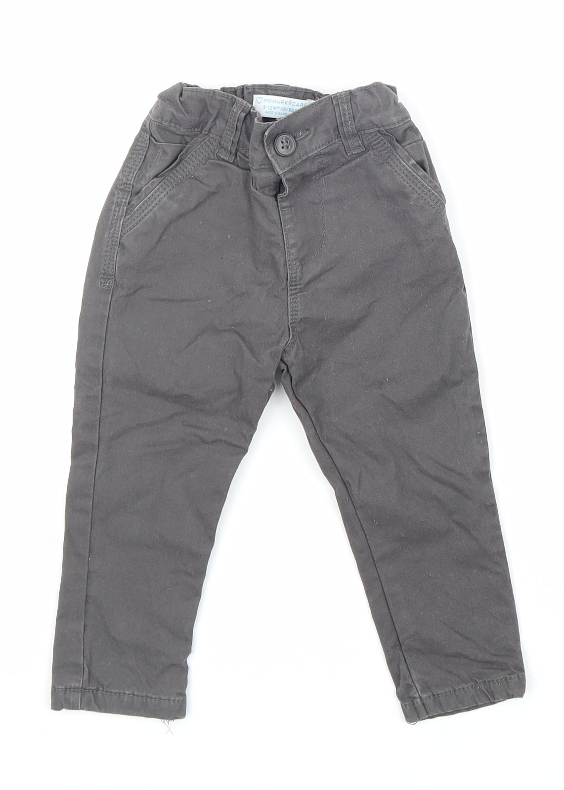 Primark Boys Grey Cotton Capri Trousers Size 9-12 Months Button